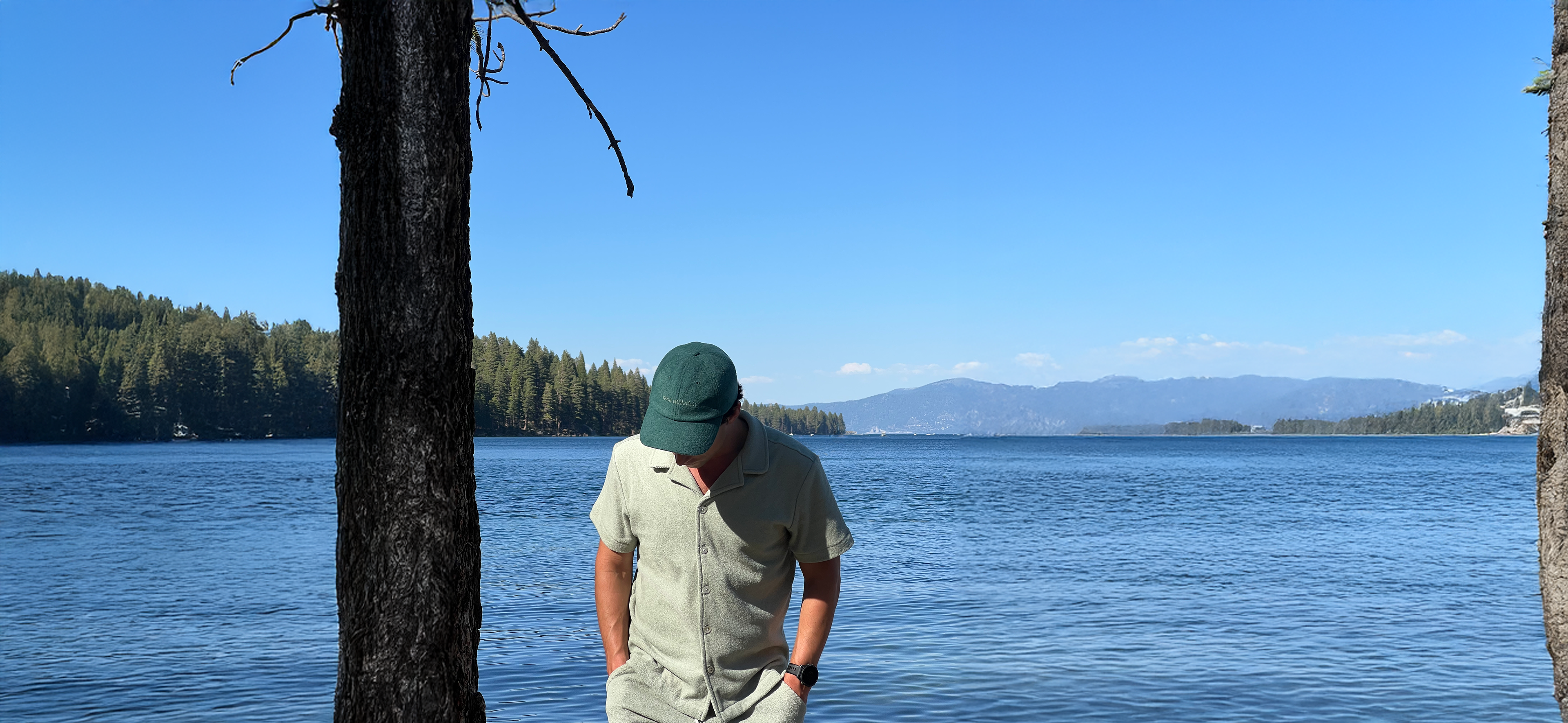 men wearing a terry cloth cabana shirt at lake tahoe